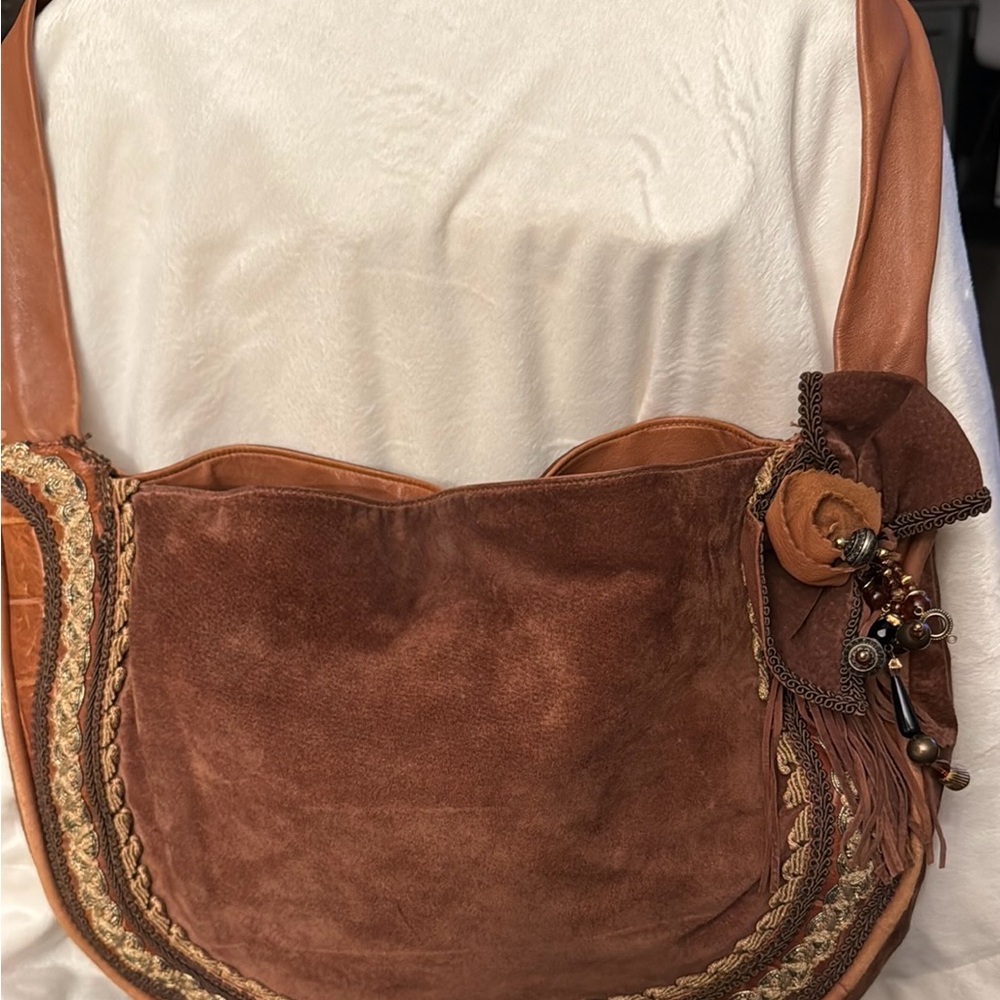 Braccialini shoulder bag, brown and gold, 15x12x3”genuine leather from Italy